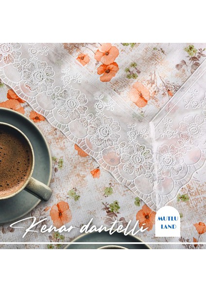 Dolores Pvc Masa Örtüsü Kenar Dantel Beyaz - Turuncu modelleri