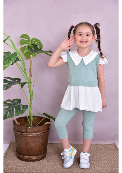 Bebe Yaka Yazlık Kız Çocuk Taytlı Alt Üst Takım