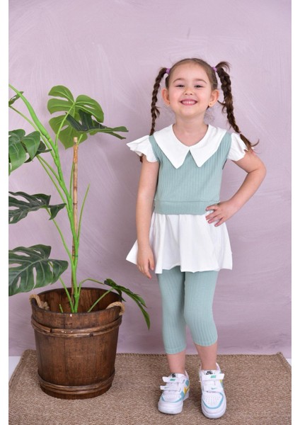 Bebe Yaka Yazlık Kız Çocuk Taytlı Alt Üst Takım