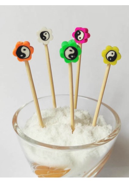 100 Adet Dekoratif Yin Yang Boncuklu Cupcake Pasta Kürdanı 6 cm Karışık Renk