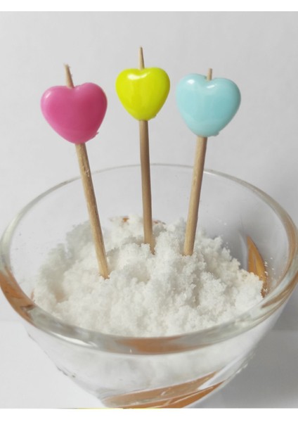 100 Adet Dekoratif Kalp Boncuklu Parti Kürdanı 6 cm Karışık Renk - Kalpli Lokumluk Pasta Kürdanı