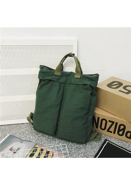 Vintage Tarzı Sırt Çantası Saf Pamuk Yıkanmış Kanvas Çanta Tembel Tarzı Büyük Kapasiteli Seyahat Sırt Çantası (Yurt Dışından)