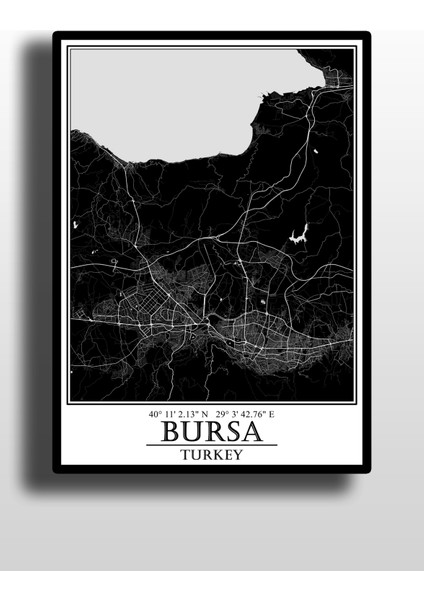 Bursa Şehir Haritası Çerçevesiz Poster-Harita Sanatı, Map Art Design fiyatları
