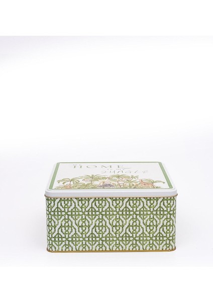 ER029-4G Forrest Green Desenli Kare Metal Saklama Kabı 24X24 cm