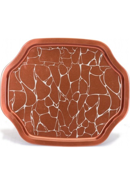 Su Desenli 278x332 mm Sekizgen Metal Dekoratif Sunum Tepsisi - Kahverengi