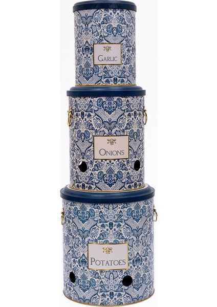 ERB29T6 Patates-Soğan-Sarımsak Saklama Kabı 3 Lü Set, Azulejos