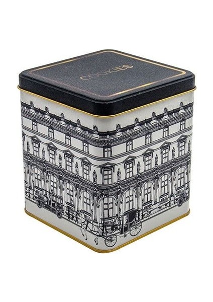 ER024-2J City Cookies Desenli Kare Metal Saklama Kabı 12X12 cm fırsatları