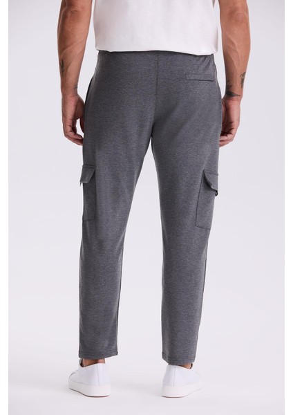 Antrasit Slim Fit Cepli Pamuklu Likralı Eşofman Altı