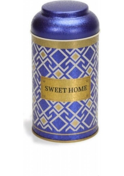 Turkish Blue_Swt Home Desenli Yuvarlak Metal Kutu, 9 x 15 cm, 0.9 lt