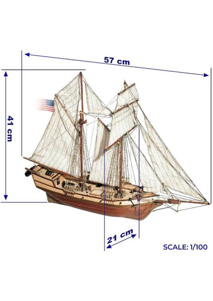 12500 1/100 Ölçek, Albatros Yelkenli Tekne Ahşap Model Kiti