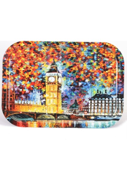 Afremov Big Ben Desenli 285x400 mm Dikdörtgen Metal Dekoratif Sunum Tepsisi - Çok Renkli fiyatları