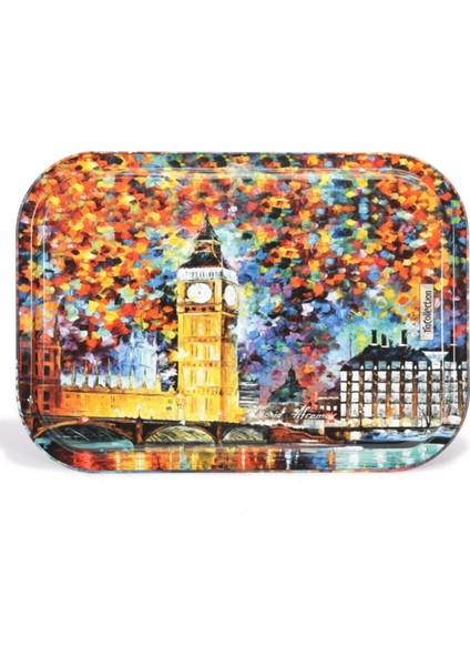 Afremov Big Ben Desenli 285x400 mm Dikdörtgen Metal Dekoratif Sunum Tepsisi - Çok Renkli modelleri