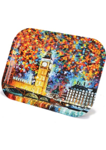 Afremov Big Ben Desenli 285x400 mm Dikdörtgen Metal Dekoratif Sunum Tepsisi - Çok Renkli indirimleri