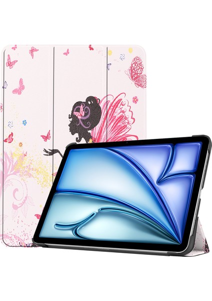 iPad Air 11 (2024) Üç Katlı Stand Otomatik Uyandırma / Uyku Tablet Kapağı (Yurt Dışından)