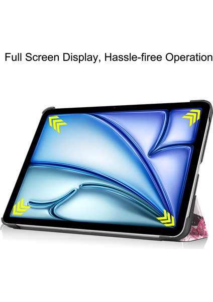 iPad Air 11 (2024) Üç Katlı Stand Otomatik Uyandırma / Uyku Tablet Kapağı (Yurt Dışından)
