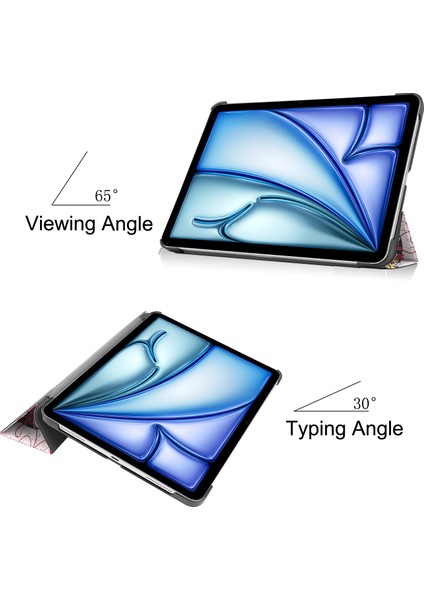 iPad Air 11 (2024) Üç Katlı Stand Otomatik Uyandırma / Uyku Tablet Kapağı (Yurt Dışından)