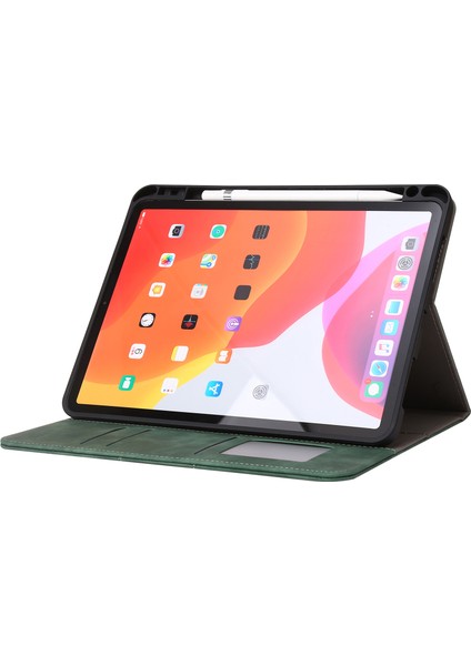 iPad Air (2020) / (2022) / iPad Pro 11 (2018) / (2020) / (2021) / (2022) Deri Kılıf Kalem Yuvası Cüzdan Deri Kapak (Yurt Dışından)