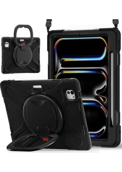 iPad Pro 11 (2024) Kickstand Pc+Askılı Silikon Tablet Kılıfı (Yurt Dışından)