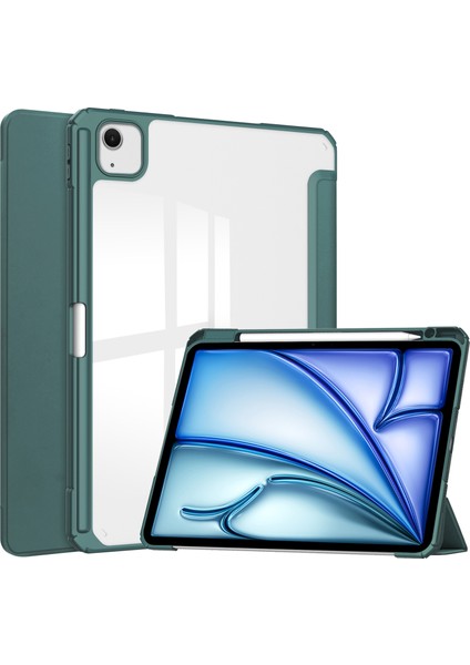 iPad Air 13 (2024) Pu Deri Şeffaf Akrilik Tablet Kılıfı (Yurt Dışından)