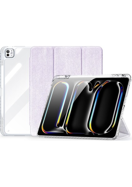 iPad Pro 13 (2024) Şeffaf Tablet Kılıfı Tpu+Pc+Pu Otomatik Uyandırma / Uyku Kapağı (Yurt Dışından)