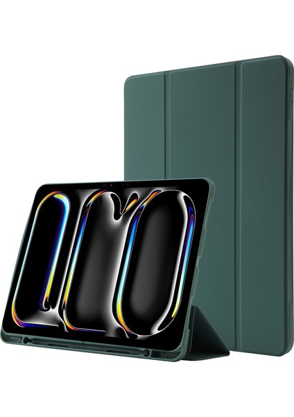 iPad Pro 11 (2024) Skin-Touch Üç Katlı Stand Deri Tablet Kılıfı (Yurt Dışından)