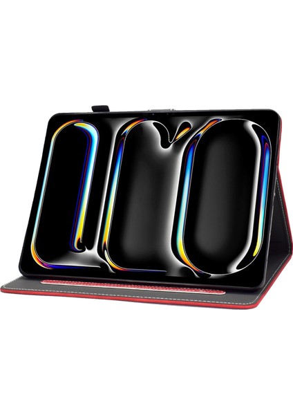 iPad Pro 11 (2024) Sığır Derisi Doku Pu Deri Standı Tablet Kılıfı Kart Tutucu Kapağı (Yurt Dışından)