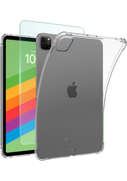 iPad Pro 11 (2024) Tpu Düşme Önleyici Şeffaf Tablet Kapak + Temperli Cam Ekran Koruyucu (Yurt Dışından)