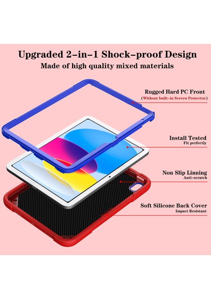 iPad 10.9 (2022) Punk Kickstand Pc + Askılı Silikon Tablet Kılıfı (Yurt Dışından)