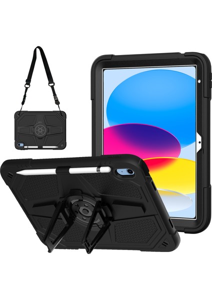 iPad 10.9 (2022) Punk Kickstand Pc + Askılı Silikon Tablet Kılıfı (Yurt Dışından)