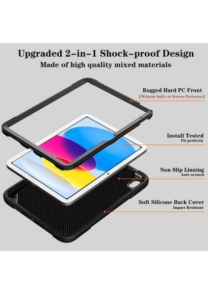 iPad 10.9 (2022) Punk Kickstand Pc + Askılı Silikon Tablet Kılıfı (Yurt Dışından) modelleri