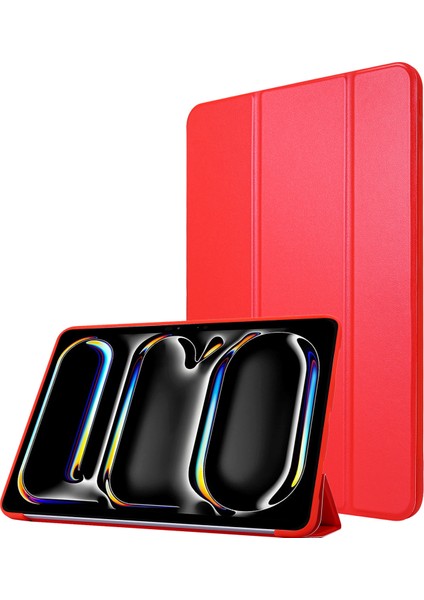 iPad Pro 11 (2024) Üç Katlı Stand Deri+Silikon Tablet Kılıfı (Yurt Dışından)