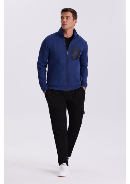 İndigo Slim Fit Fermuarlı Pamuklu Likralı Eşofman Üstü