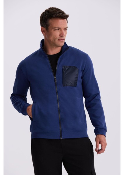 İndigo Slim Fit Fermuarlı Pamuklu Likralı Eşofman Üstü