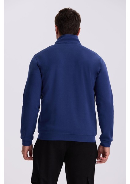 İndigo Slim Fit Fermuarlı Pamuklu Likralı Eşofman Üstü