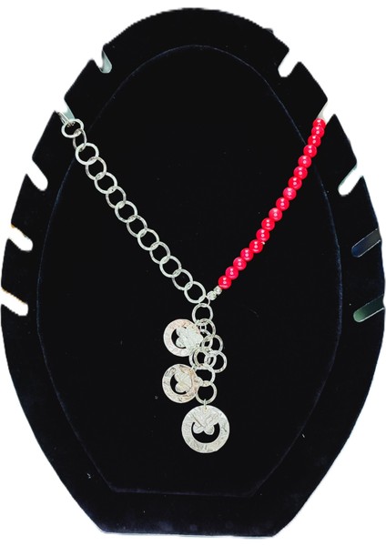 Miniq's Handmade Kırmızı Boncuklu Gümüş Kolye
