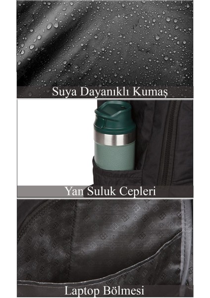 Siyah Unisex Sırt Çantası Suya Dayanıklı Krıinkıl Kumaş Büyük Boy Okul ve Seyahat Sırt Çantası