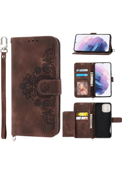 SZY Mall Samsung Galaxy S21 Ultra Kabartmalı Darbeye Bileklik Kartı Için Flip Case (Yurt Dışından)