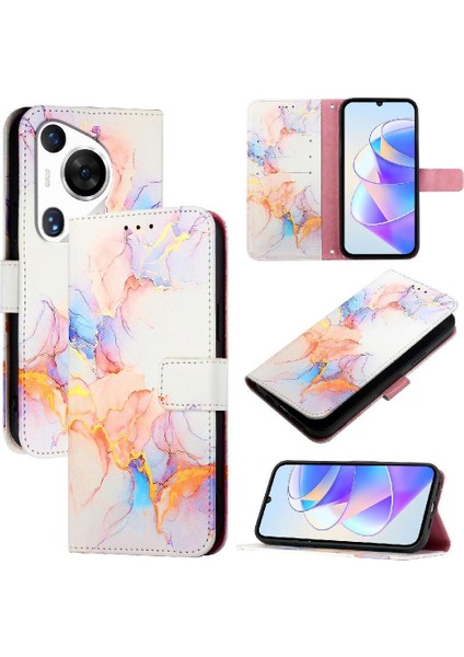 Huawei Huawei Pu Deri Kickstand Cüzdan Mermer Desen Için Kılıf (Yurt Dışından)