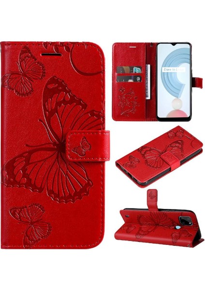 Kart Yuvası Standı ile Realme C21Y Flip Kickstand Pu Deri Için Flip Case (Yurt Dışından)