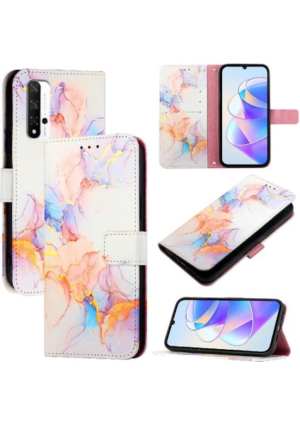 Onur 20 Için Kılıf Pro 4g Mermer Desen Kickstand Cüzdan Pu Deri (Yurt Dışından)