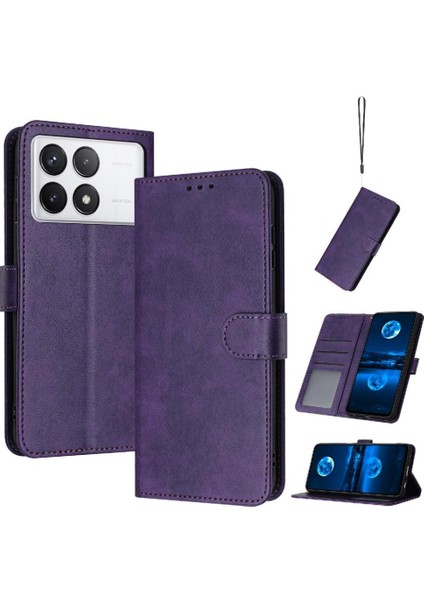 Kart Yuvası Kickstand Pu ile Xiaomi Poco F6 Pro Saf Renk Için Flip Case (Yurt Dışından)