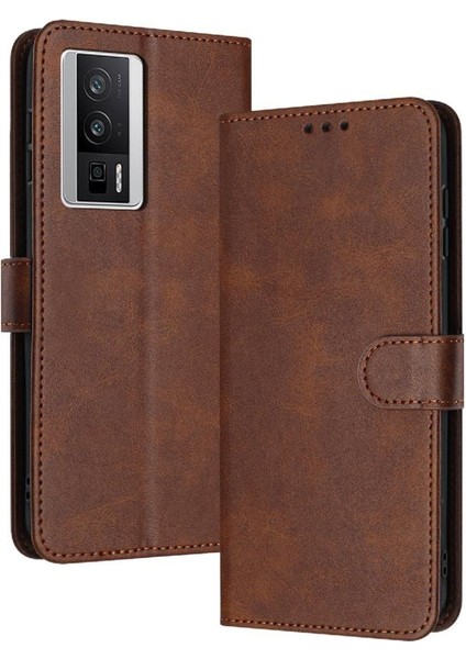 Xiaomi Poco F5 Pro Kickstand Pu Deri Saf Renk ile Flip Case (Yurt Dışından)