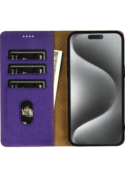 IPhone 15 Için Flip Case Pro Kart Yuvaları Anti Kayma Yan Cep Manyetik (Yurt Dışından)
