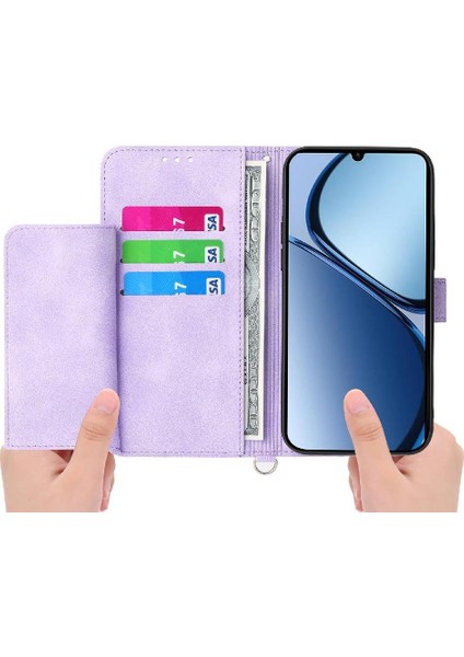 Realme C63/ C61 Kabartmalı Bileklik Çoklu Kredi Kartı Için Flip Case (Yurt Dışından)