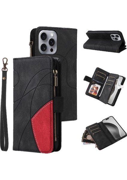 Kart Yuvası Standı Iki Renkli Dikiş Tarzı ile IPhone 16 Pro Max Için Kılıf (Yurt Dışından)