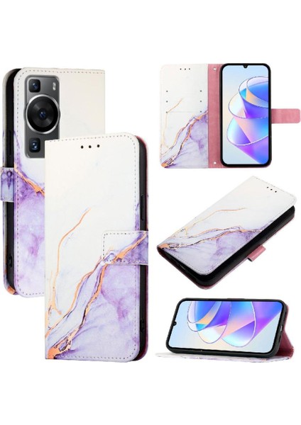 SZY Mall Huawei Için Kılıf P60/P60 Pro Pu Deri Cüzdan Mermer Desen Kickstand (Yurt Dışından)