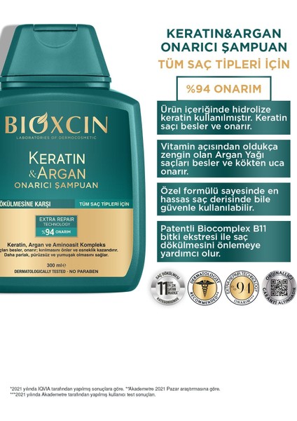 Keratin & Argan Onarıcı Bakım Şampuan 300 ml - Yıpranmış ve Hassas Saçlar 4'lü