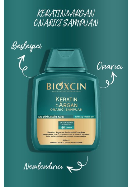 Keratin & Argan Onarıcı Bakım Şampuan 300 ml - Yıpranmış ve Hassas Saçlar 4'lü