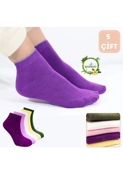 Kral Socks Kadın Kaliteli Bambu Patik Çorap (5 Adet) Dikişsiz Görünmez Parfümlü Kısa Model Çorap