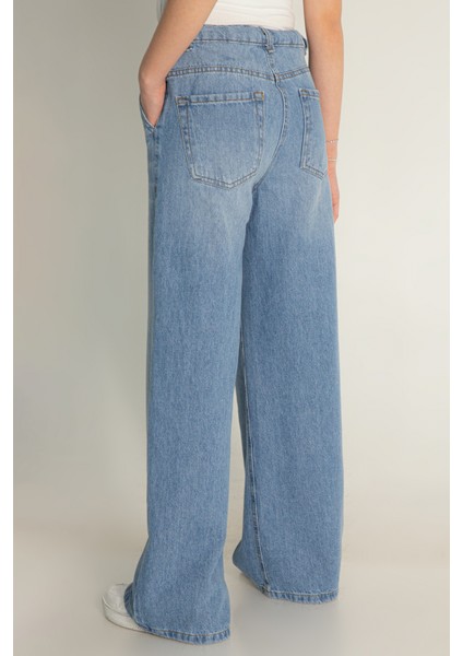 Yüksek Bel Bol Paça Ayarlanabilir Bel Jean Kız Çocuk Kot Pantolon modelleri